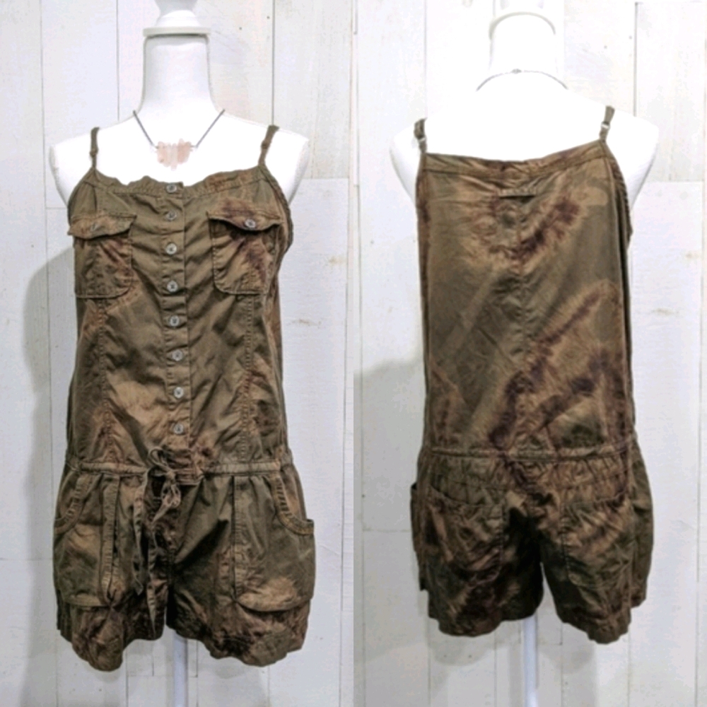 Mudd Khaki Button Front Custom Tie-Dye Romper - image 1